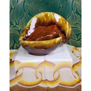 MCM TV Lamp Brown Drip Ceramic Planter/Candy Dish